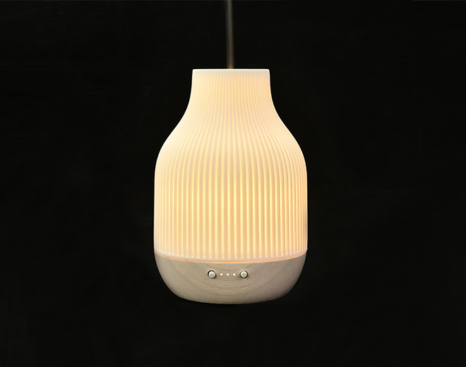 Malco-Bamboo Base Biały ceramiczny elektryczny dyfuzor ultradźwiękowy ze światłem